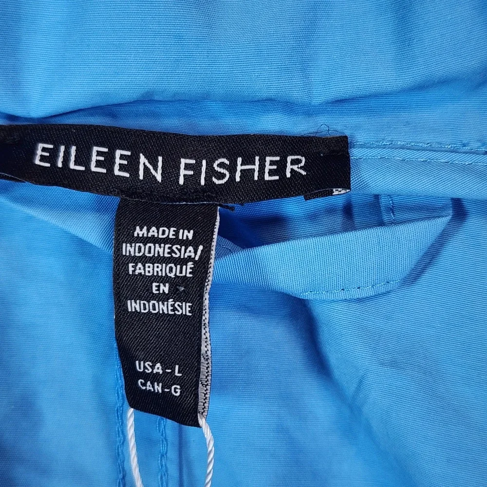 NWT Eileen Fisher Hidden‎ Hood Stand Collar Organic Cotton Nylon Rain Jacket L